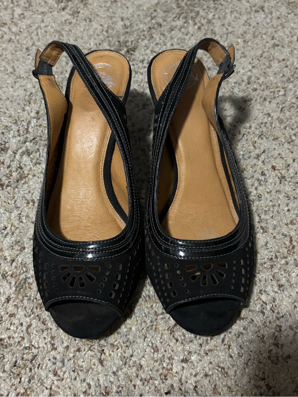 Nurture Peep Toe Slingback Heels Women 9.5M Black Laser Cut Kitten Heel